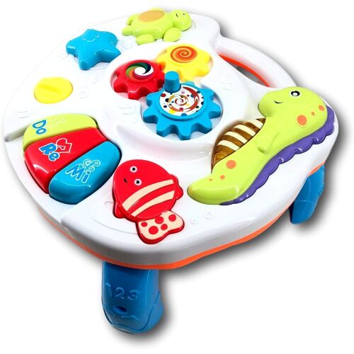 Macvi 2in1 zenei foglalkoztatóasztal babáknak, zongorával, fényekkel és hangokkal, kék-fehér