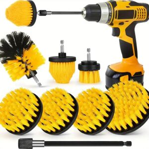 8 darabos Macvi® fúrókefe készlet, tisztítókefe tartozék hosszabbító rúddal, multifunkcionális fürdőszobához, fürdőkádhoz, csempékhez, sarkokhoz, padlóhoz, autógumikhoz, fúró nem tartozék. 146155467 - Fúrók és csavarozó kiegészítő