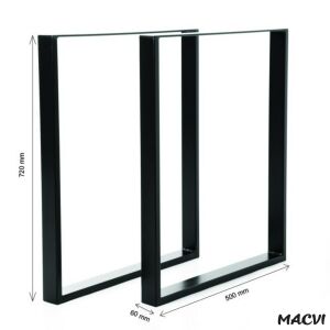 2 db Macvi® asztalláb készlet, 80 mm széles profil, matt fekete fém, elektrosztatikus bevonattal, méretek 72x60x8 cm, ipari modern design 146155477 - Bútorláb