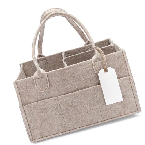 Macvi® szervező táska babakellékeknek, tároló kosár kivehető rekeszekkel, hordozható fogantyúval, ideális pelenkák, pelenkák, pelenkák, játékok és szalvéták számára, 33x23x18 cm, tartós anyag, bézs színű 146155601