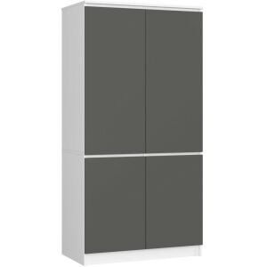 Dulap cu 4 usi, rafturi si bara pentru umerase, PAL laminat, 90x51x180 cm, alb si gri grafit 146155901 - Dulapuri