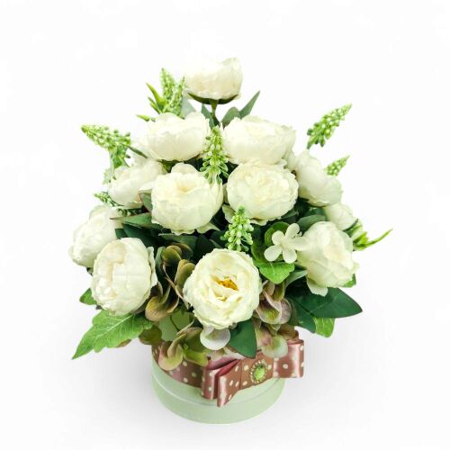 MyAngel Shop Fehér Angolrózsa Selyemvirág Box – 40 cm 