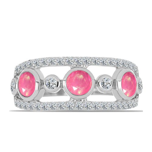 Ezüst Gyűrű Rózsaszínű Opállal és Fehér Topázzal, Y62428/59 146159492