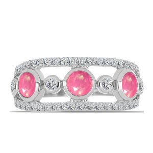 Ezüst Gyűrű Rózsaszínű Opállal és Fehér Topázzal, Y62428/54 146159495 - Női kiegészítő