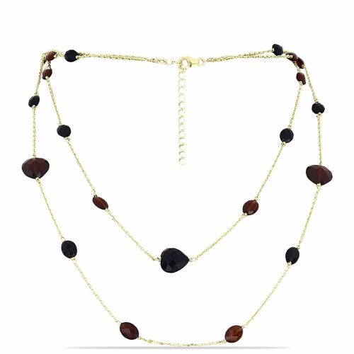 Arannyal Bevont Ezüst Nyaklánc Barton Gránáttal és Fekete Onixszal, Y62480 146159519