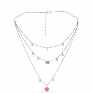 Ezüst Nyaklánc Rózsaszínű Opállal és Fehér Topázzal, Y62421 146159531 - Női nyaklánc