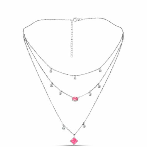Ezüst Nyaklánc Rózsaszínű Opállal és Fehér Topázzal, Y62421 146159531