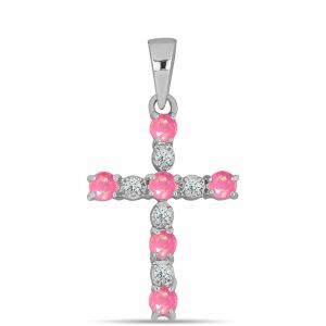 Kereszt Ezüst Medál Rózsaszínű Opállal és Fehér Topázzal, Y62437 146159552 - Női kiegészítő