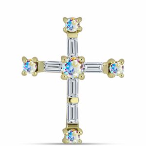 Kereszt Arannyal Bevont Ezüst Medál Jég Moissanite-tel és Fehér Cirkónnal, Y62541 146159566 - Női kiegészítő