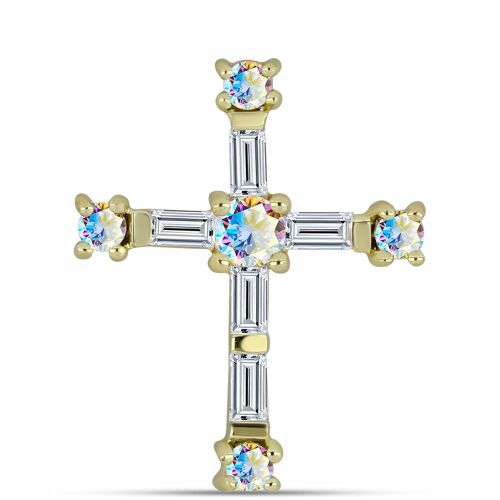 Kereszt Arannyal Bevont Ezüst Medál Jég Moissanite-tel és Fehér Cirkónnal, Y62541 146159566