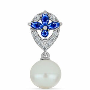 Ezüst Medál Ausztrál Kék Zafírral és Fehér Édesvízi Kagylógyönggyel, Y62402 146159568 - Női kiegészítő