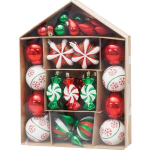 MagicHome karácsonyi gömb szett, 32 db, piros-zöld-fehér, mix, karácsonyfára 146174425 - Karácsonyfadísz