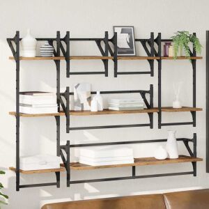 vidaXL Set rafturi de perete cu raft 6 pcs Lemn Vechi 100 x 25 x 30 cm 146190471 - VidaXL Rafturi