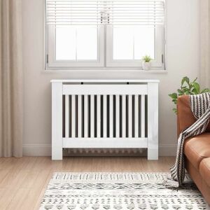 vidaXL Capac pentru radiator Alb lucios 112 x 19 x 81,5 cm 146191789 - Șemineu și sobă