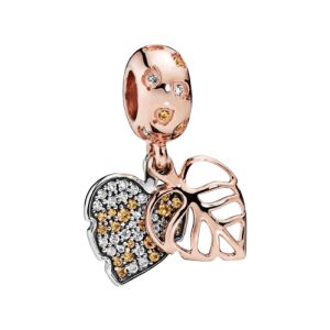Charm compatibil cu bratara Pandora, model Sparkling Leaves, din argint, culoare rose gold 146198810 - Pandantive damă