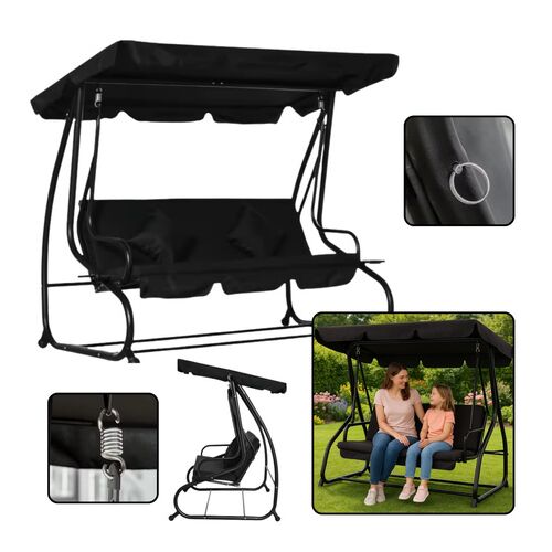 Négyszemélyes kerti hinta, ringatóponyva, szabadon álló, fekete- 26565 146205331