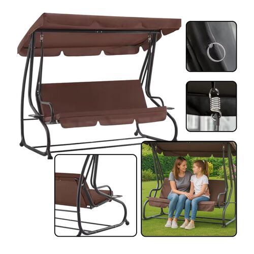 Négyszemélyes kerti hintaszék, tetővel, szabadon álló, barna színben – 26564 146205332