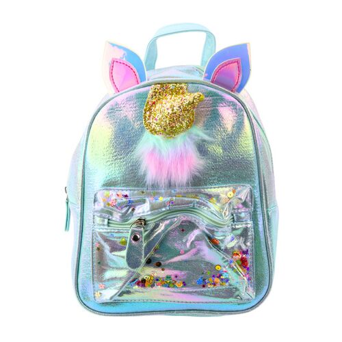 Gyerek hátizsák Unikornis Szarvval Mozgó Konfetti Kék 25cm 4.5L – 21760