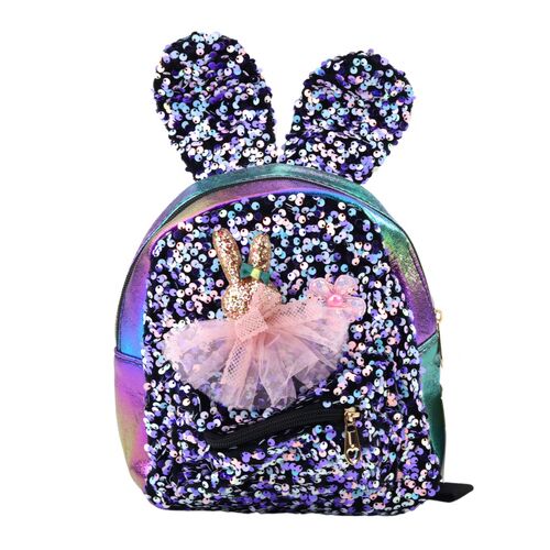 Gyermek hátizsák flitteres nyúl fülek sötét színes 22cm 4.4L – 22287