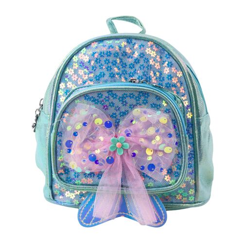 Gyerek hátizsák flitteres tüll masnival, kék, 20 cm, 3,8 l- 21762