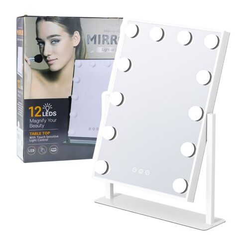 Hollywood tükör LED világítással, 12 izzóval, 3 világítási móddal, fehér- 26240