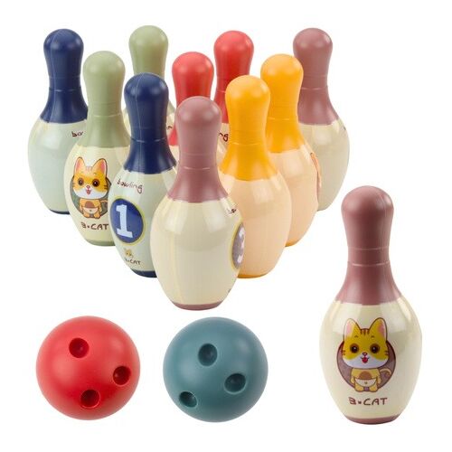 Bowling szett macskákkal gyerekeknek 10 bábu 2 színes golyó – 24324 146207785