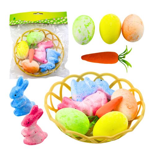 Húsvéti díszek kosárban Nyuszik Tojás Sárgarépa 6db 21320 146207987