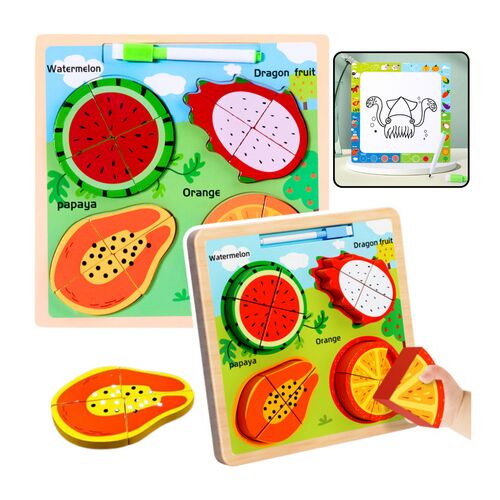 Puzzle Board 2in1 fából készült oktatási gyümölcsmarker – 21571