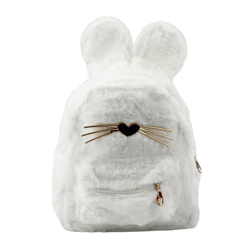 Gyerek hátizsák szőrös plüss nyúl fülek orr bajusz fehér 3L 22cm – 22295 146211949
