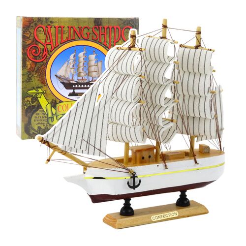 Gyűjthető dekoratív háromárbocos vitorláshajó modell fehér 24x23cm – 22574 146212625