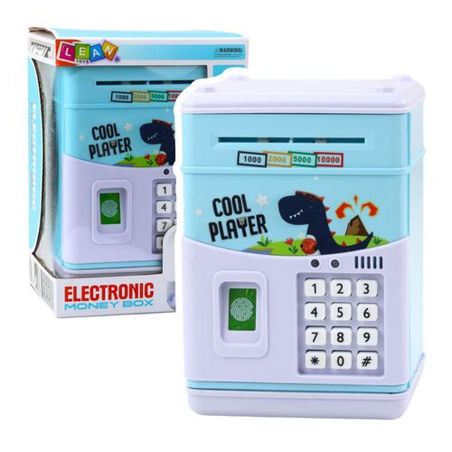 Elektronikus széf ATM malacpersely PIN-kód gyerekeknek kék dinoszaurusz– 23470