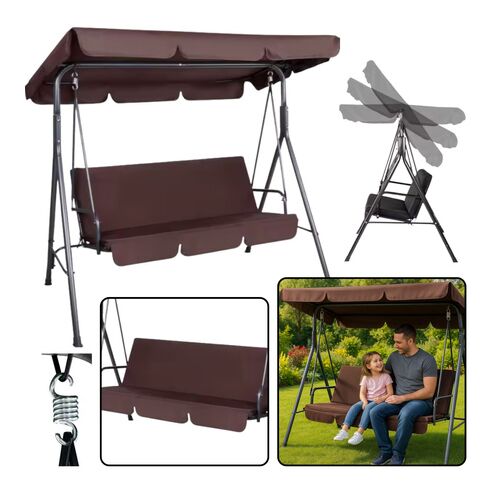 Háromszemélyes kerti hinta, ringatópárnák, barna matrac- 26562