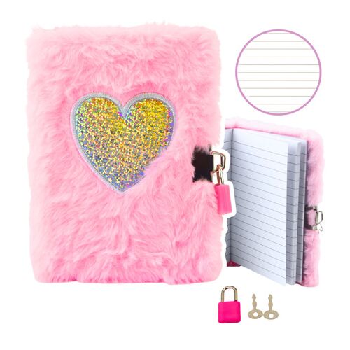 Plüss Napló Lakattal és 2 Kulccsal Szív alakú Rózsaszín A6 80 Lap – 21674 146215297