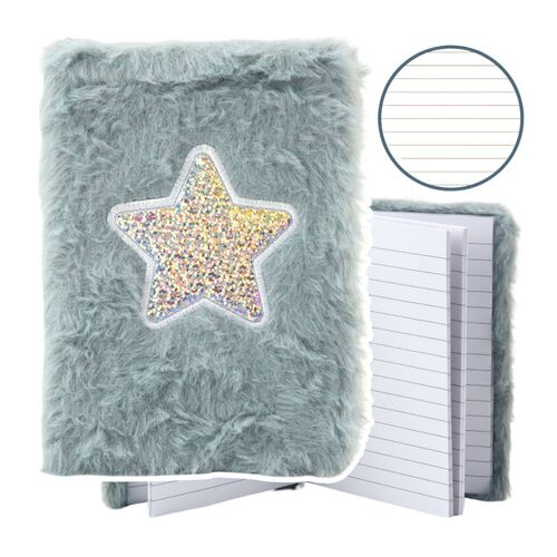 Plüss jegyzetfüzet, vonalas, fényes, csillag alakú, szürke, A6, 80 lap– 21673 146215298
