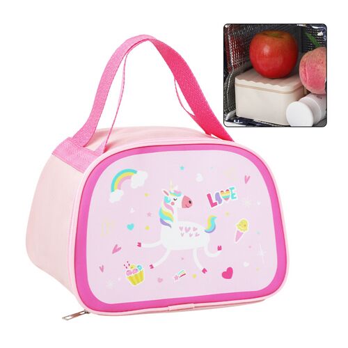 RÓZSASZÍN EGYSZARVÚ TERMOSZTÁSKA 23 CM Ez a praktikus rózsaszín hűtőtáska bájos unikornis grafikával tökéletes azoknak a gyerekeknek, akik szeretnék magukkal vinni uzsonnájukat és italukat az iskolába, kirándulásra vagy sétára....