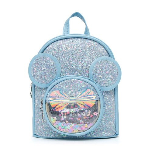 Gyermek hátizsák flitteres egérfüles kék 22cm 3L – 22289