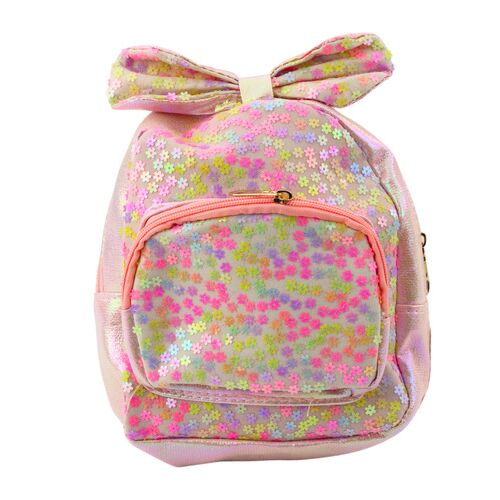 Gyermek hátizsák flitterekkel, virágokkal, masnival, világos rózsaszín, 22cm, 2.8L – 22283 146215686