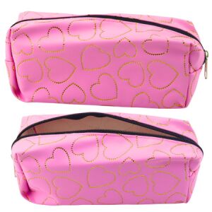 Iskolai irodai tolltartó, egyrekeszes, arany szívek, rózsaszín, 20×8 cm- 21905