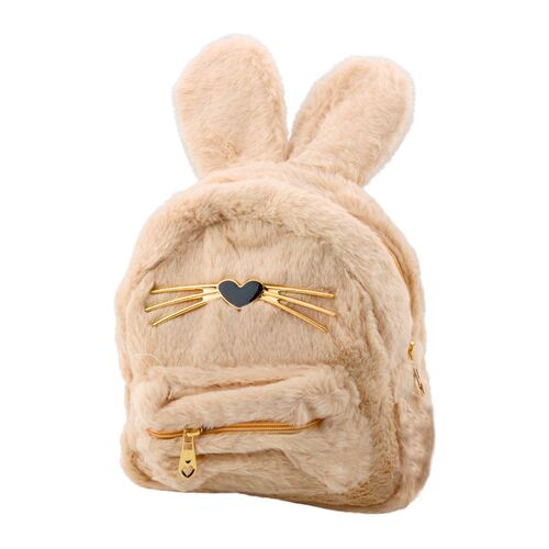 Gyerek hátizsák szőrös plüss nyúl fülek orr bajusz bézs 3L 22cm – 22294 146216678