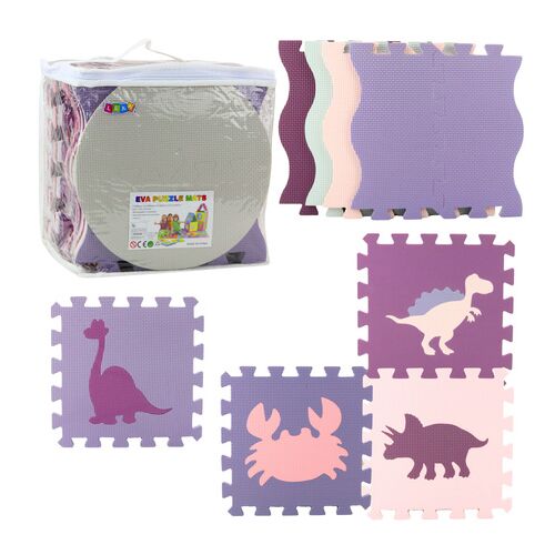Puha, oktató jellegű puzzle szőnyeg, EVA habszivacs, rózsaszín, lila, 25 db – 25094 146217037