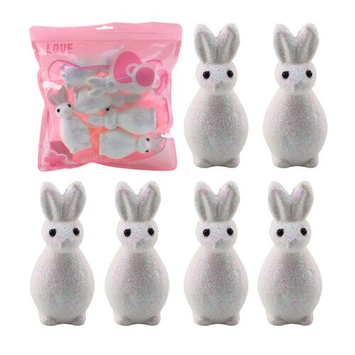 Styrofoam húsvéti nyuszik Glitter dekoratív fehér 6db 21319 146218542