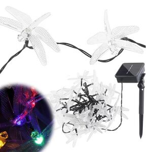 Napelemes szitakötő formájú RGB LED fényfüzér - 10 db-os szett a varázslatos kültéri hangulatért (BBKM) 146219012 - Fényfüzér