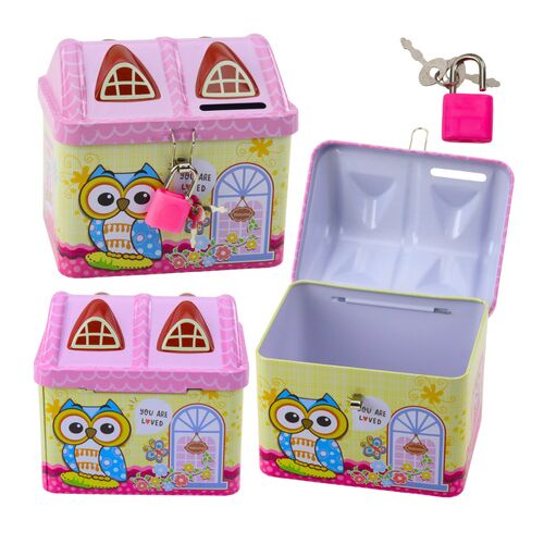 Malacpersely fém bagolyház lakat kulcsok rózsaszín – 22086