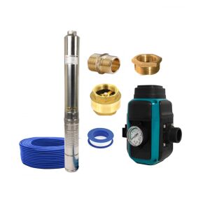 Pachet promo Pompa submersibila de mare adancime, DDT, 4SDM3-7, 1500 W, 7 m³/h, 7 turbine, Inox, 30 m cablu + Presostat electronic inteligent digital reglabil DDT + accesorii 146222776 - DDT