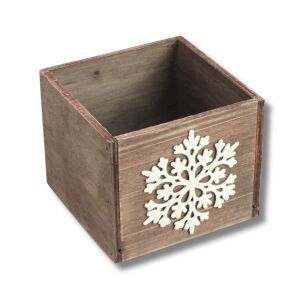 Dekoláda rusztikus kocka 13x13X11cm - Fehér hópihés