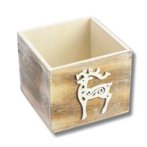 Dekoláda szürkésbarna koptatott kocka 13x13X11cm - Fehér szarvasos