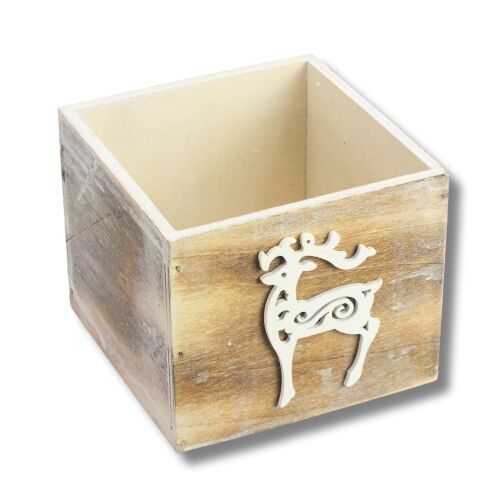 Dekoláda szürkésbarna koptatott kocka 13x13X11cm - Fehér szarvasos 146223259