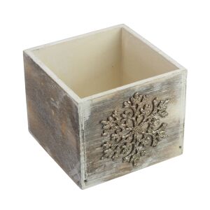 Dekoláda szürkésbarna koptatott kocka 13x13X11cm - Pezsgő hópihés