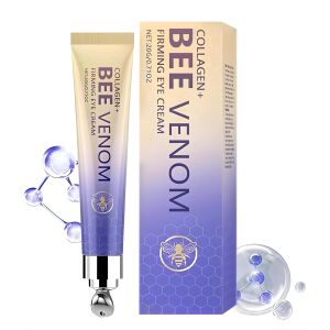 Szemkontúr krém kollagénnel és méhméreggel, fém masszázs applikátorral – Csökkenti a sötét karikákat, táskákat és finom ráncokat, hidratál és feszesít, 20g