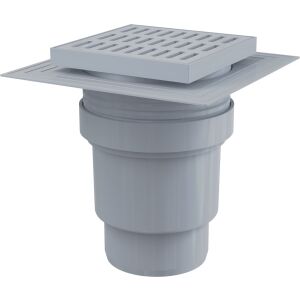 Lefolyó rács 150x150/110 mm, függőleges kimenet, szürke rács, kétszintes szigetelés, nedves szifon 146227526 - Beépítő elem